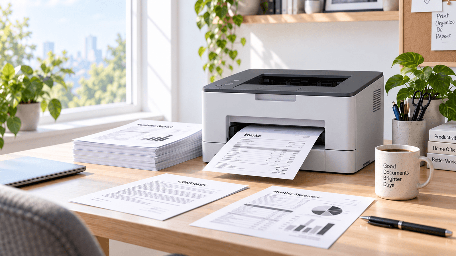 Compact monochrome laser printer producing black-and-white documents