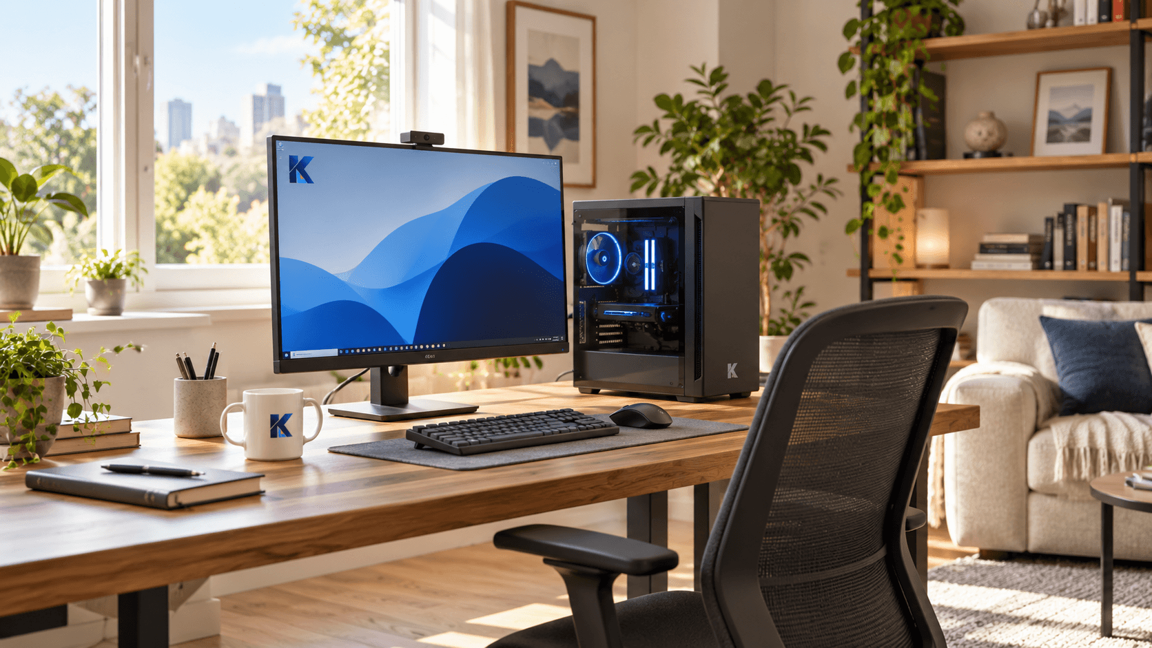 A bright home desk arranged for everyday computer tasks